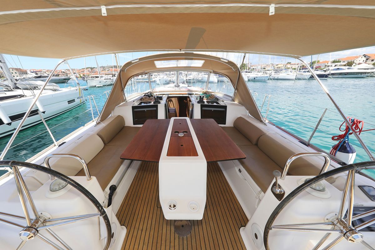 Cockpit of 4 You, a Dufour 460 GL sailboat at Grad Vodice, Croatia