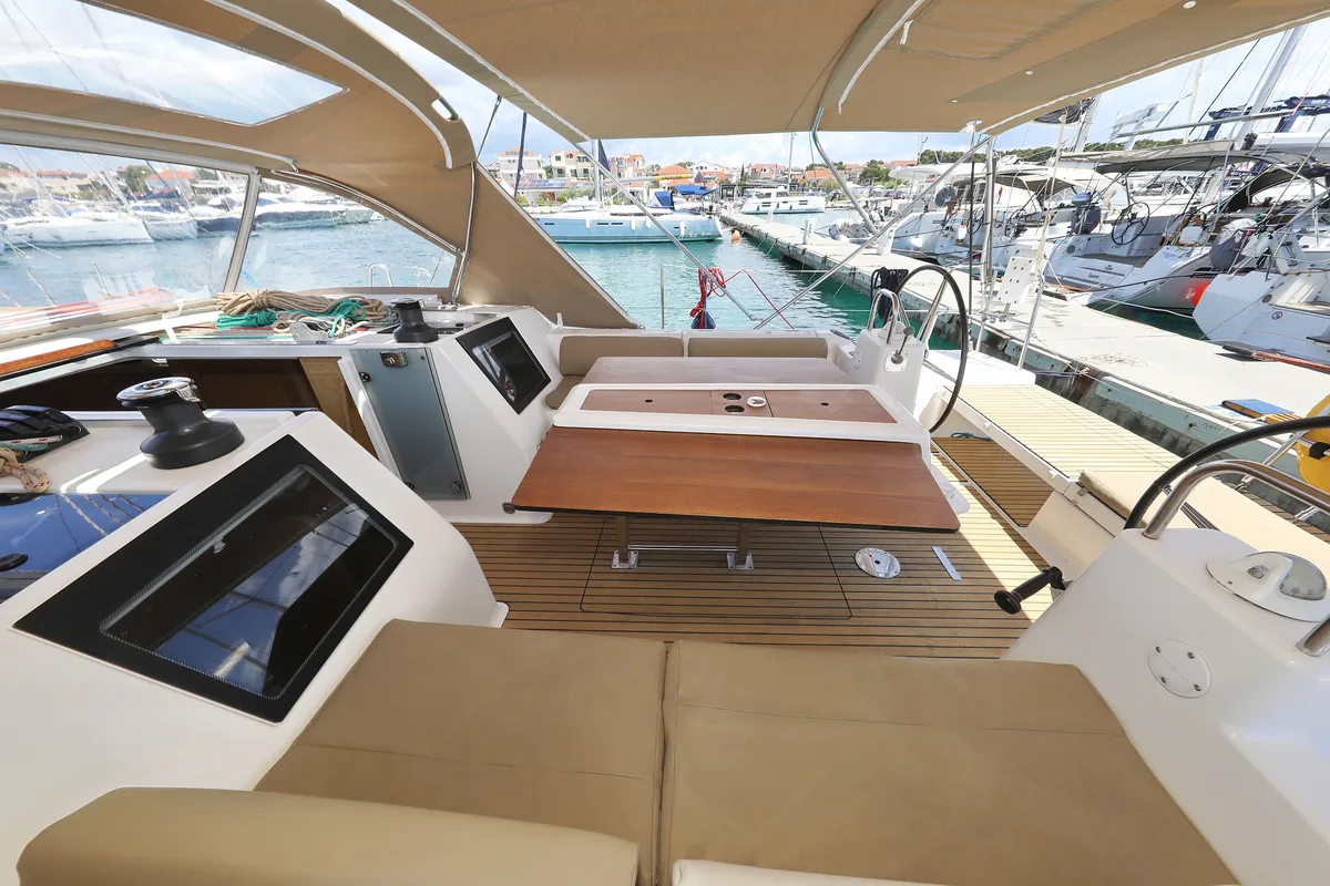 Cockpit of 4 You, a Dufour 460 GL sailboat at Grad Vodice, Croatia