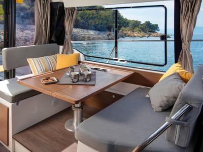 Salon of MF 1095, a Jeanneau Merry Fisher 1095 FLY motorboat at Punat, Croatia