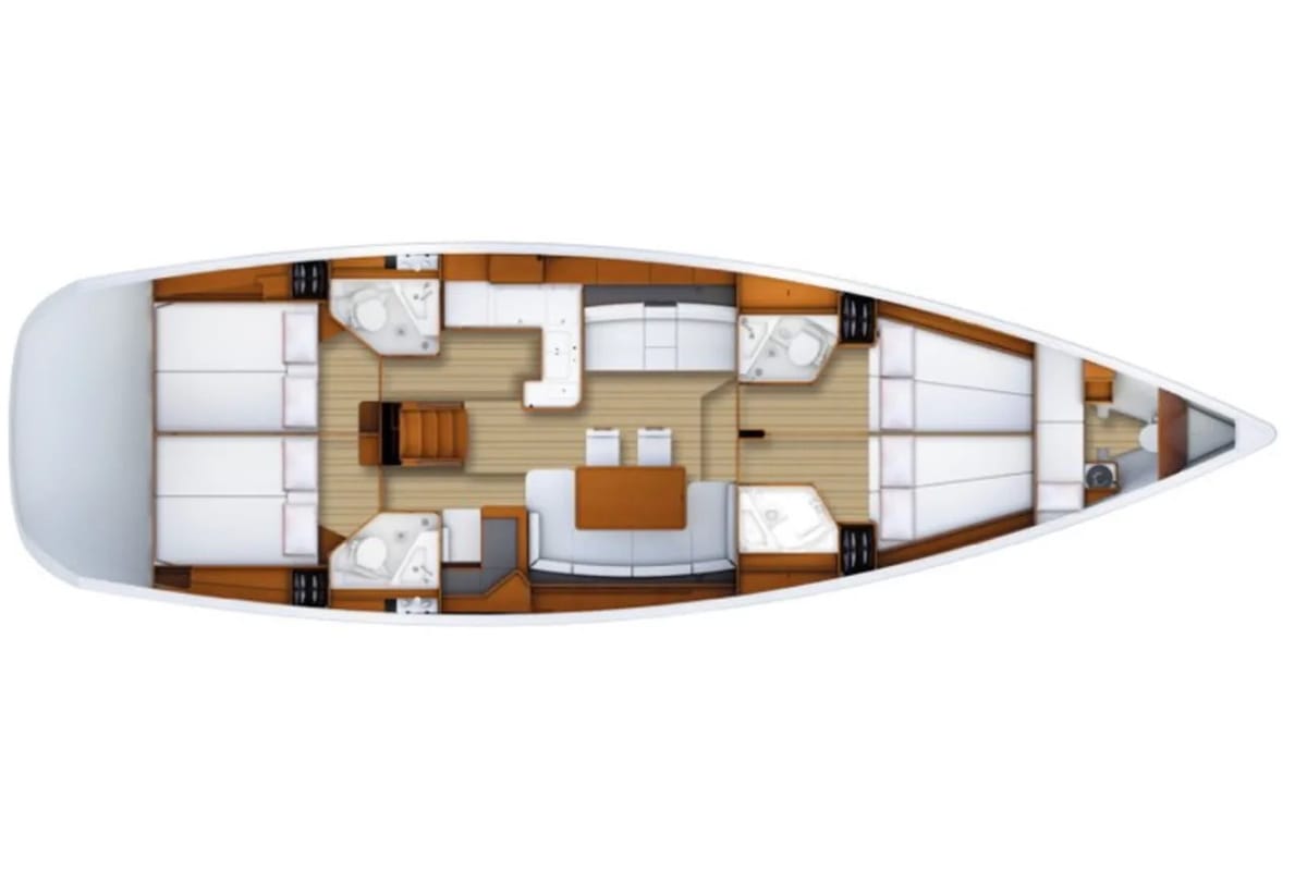 Floor plan of Premium, a Jeanneau 53 sailboat at Dubrovnik, Croatia