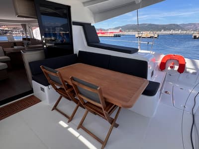 Deck of CELAVIE, a Lagoon 42 catamaran at Ajaccio, France