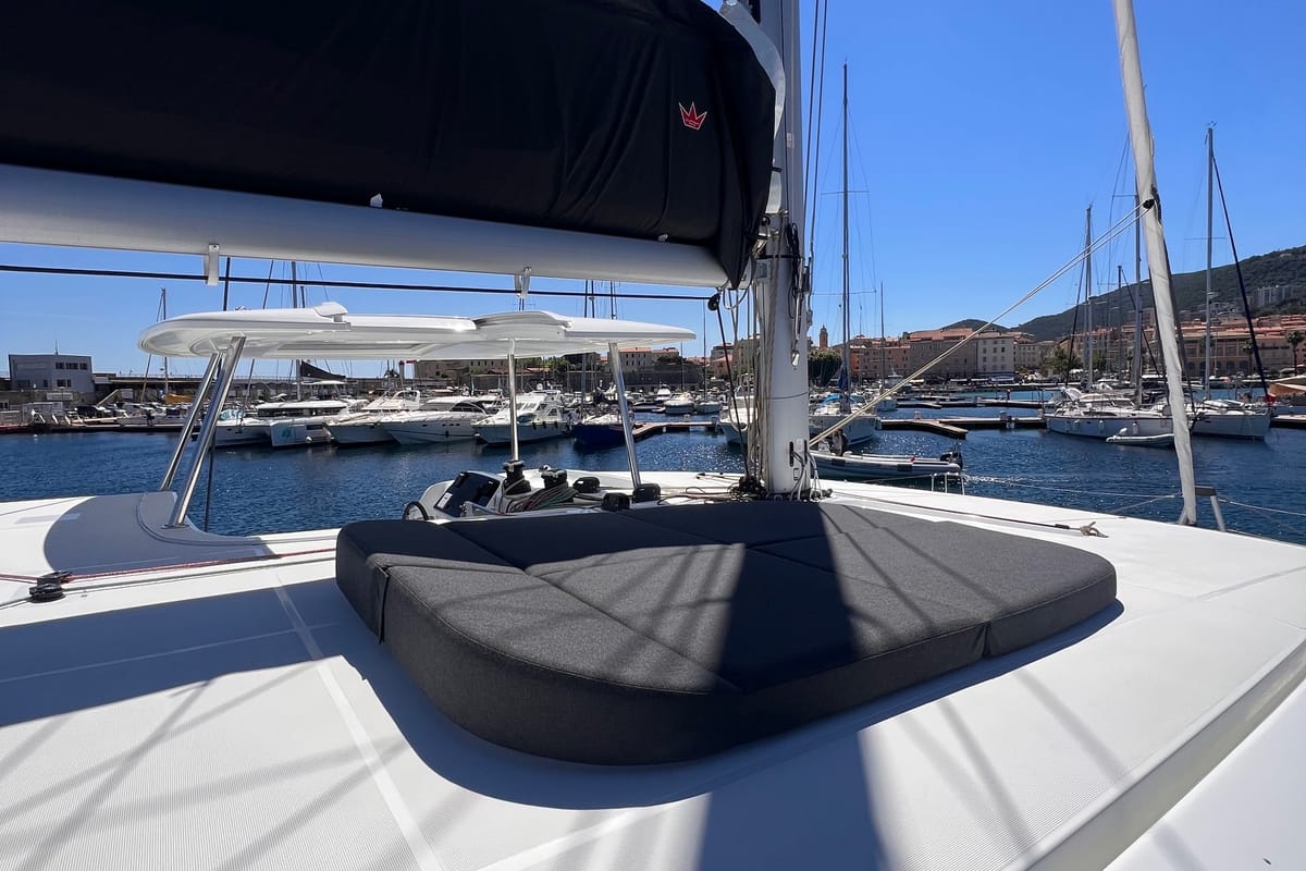 Deck of CELAVIE, a Lagoon 42 catamaran at Ajaccio, France