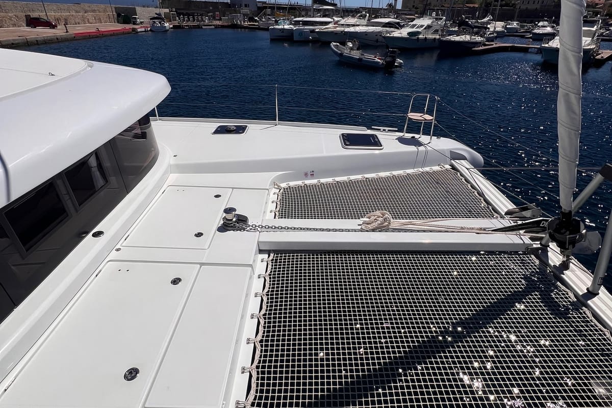 Deck of CELAVIE, a Lagoon 42 catamaran at Ajaccio, France