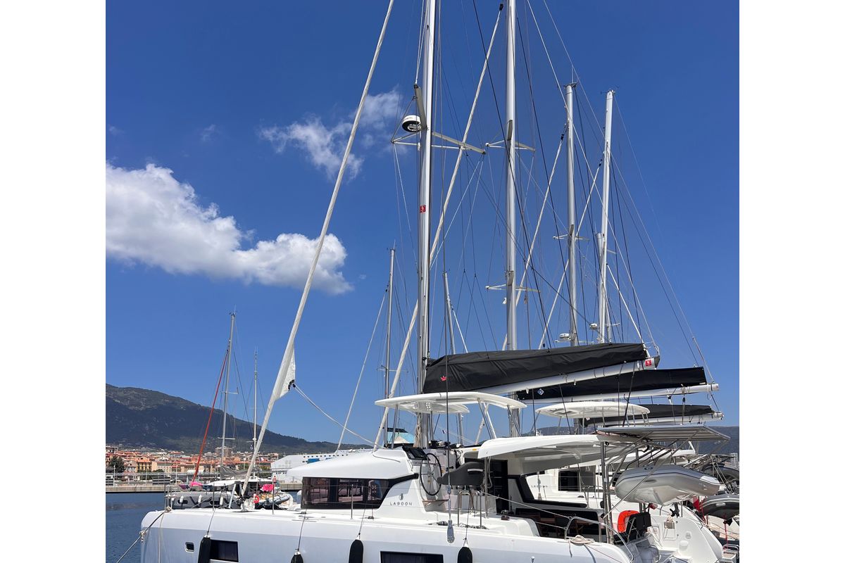 Exterior view of CELAVIE, a Lagoon 42 catamaran at Ajaccio, France