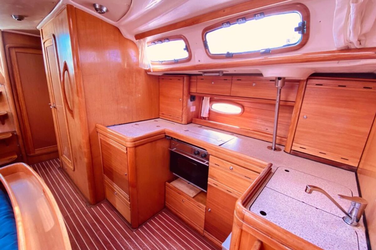 Galley of Fox, a Bavaria 46 Cruiser sailboat at Pallini Municipal Unit, Greece