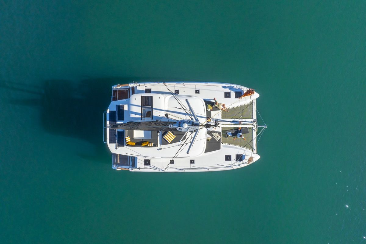 Exterior view of Bunga Bunga, a Lagoon 43 catamaran at Seget Donji, Croatia