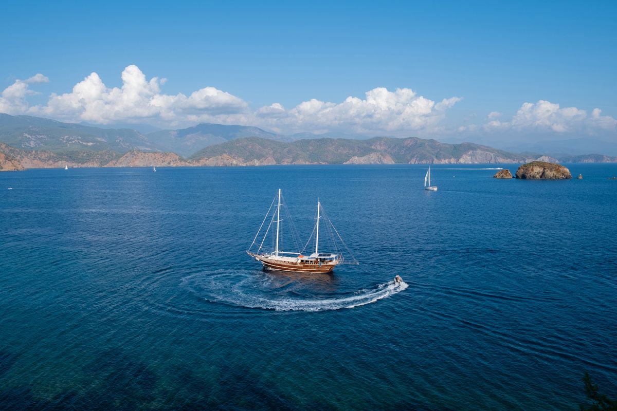 Exterior view of Pronto White, a Gulet Gulet gulet at Fethiye, Turkey