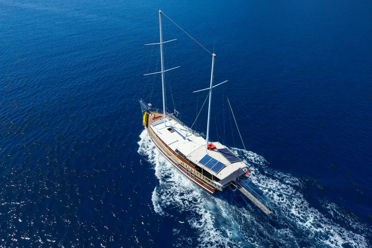 Exterior view of Pronto White, a Gulet Gulet gulet at Fethiye, Turkey