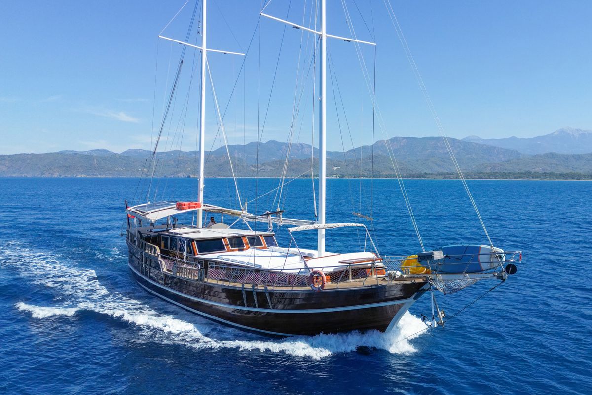 Exterior view of Pronto White, a Gulet Gulet gulet at Fethiye, Turkey