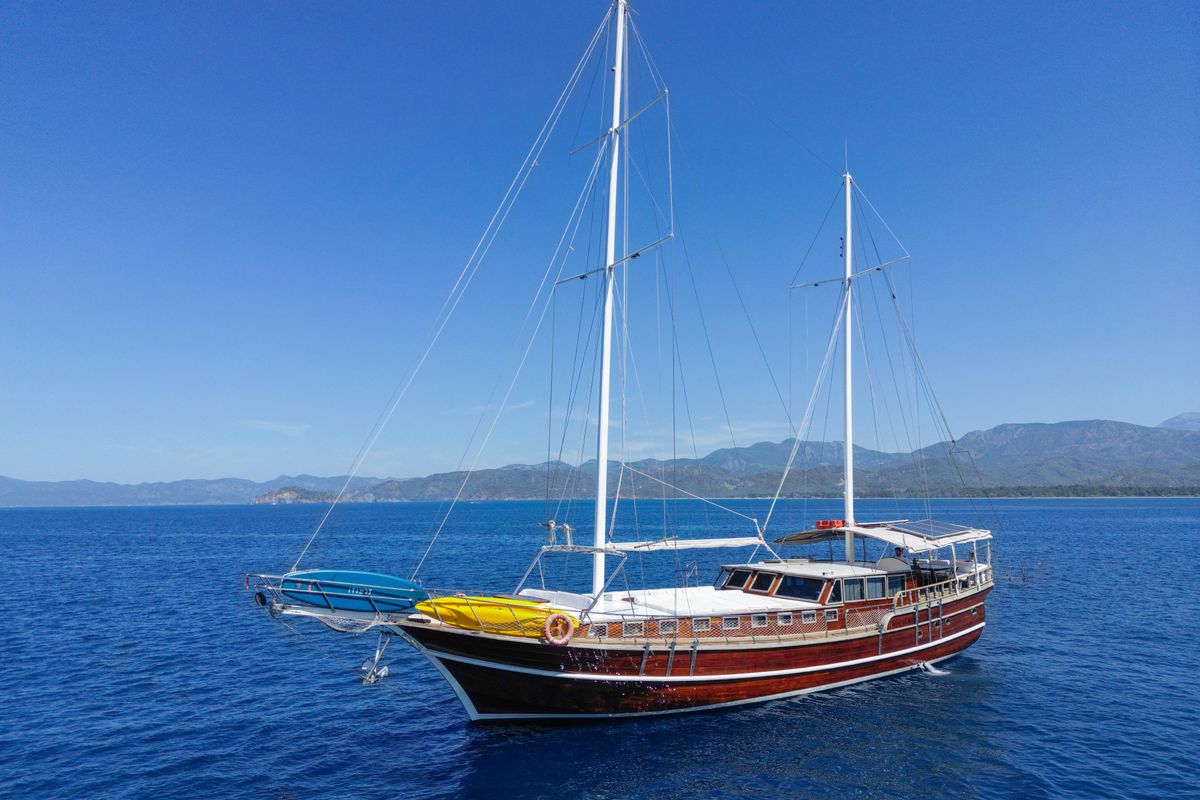 Exterior view of Pronto White, a Gulet Gulet gulet at Fethiye, Turkey