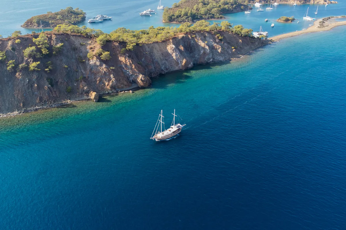 Exterior view of Pronto White, a Gulet Gulet gulet at Fethiye, Turkey