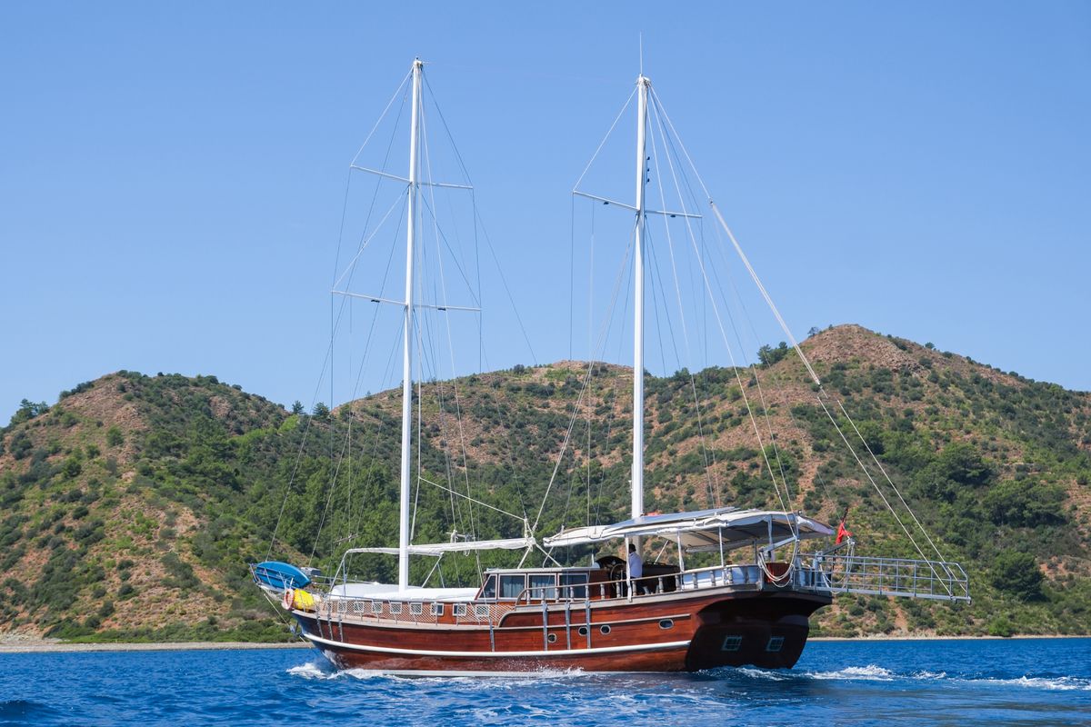 Exterior view of Pronto White, a Gulet Gulet gulet at Fethiye, Turkey