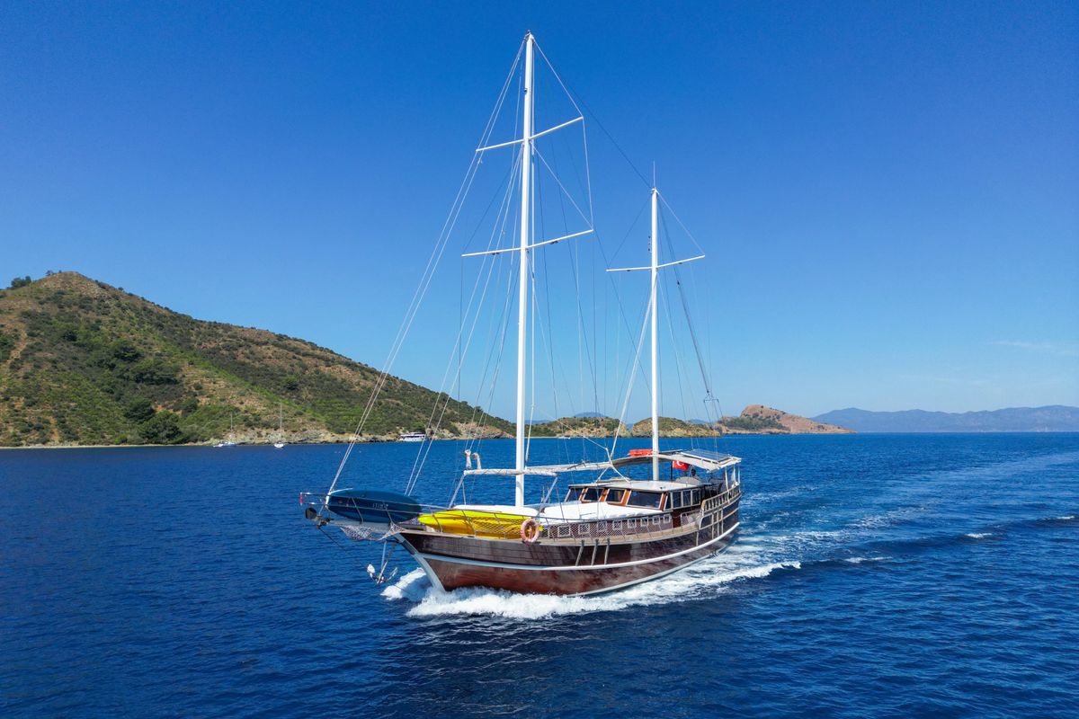 Exterior view of Pronto White, a Gulet Gulet gulet at Fethiye, Turkey