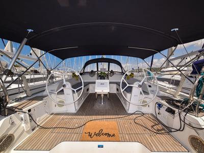Deck of Paola, a Bavaria Cruiser 46 sailboat at Općina Sukošan, Croatia