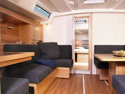 Salon of Deneb, a Hanse Yachts Hanse 445 sailboat at Fethiye, Turkey
