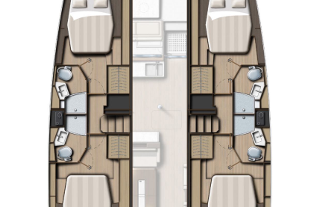 Floor plan of Te Tiama, a Bali 4.4 catamaran at Hyères, France