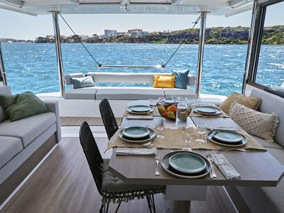 Salon of Te Tiama, a Bali 4.4 catamaran at Hyères, France