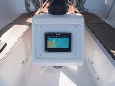 Cockpit of Takis II, a Bavaria Cruiser 37 sailboat at Municipal Unit of Nea Peramos, Greece