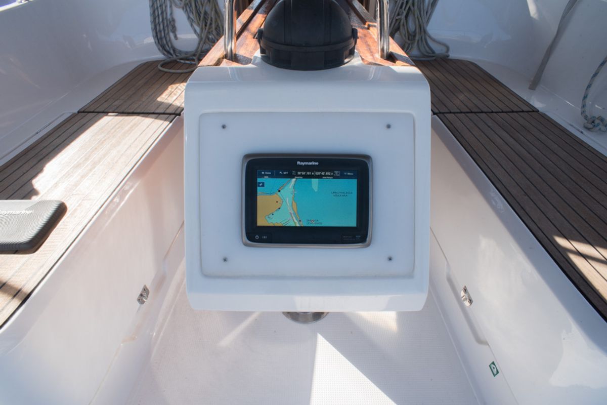 Cockpit of Takis II, a Bavaria Cruiser 37 sailboat at Municipal Unit of Nea Peramos, Greece