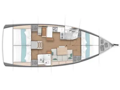 Floor plan of Alboran Whisky, a Jeanneau Sun Odyssey 440 sailboat at es Jonquet, Spain
