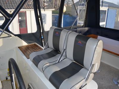 Cockpit of Drait 98, a De Drait DeLuxe 42 motorboat at Drachten, Netherlands