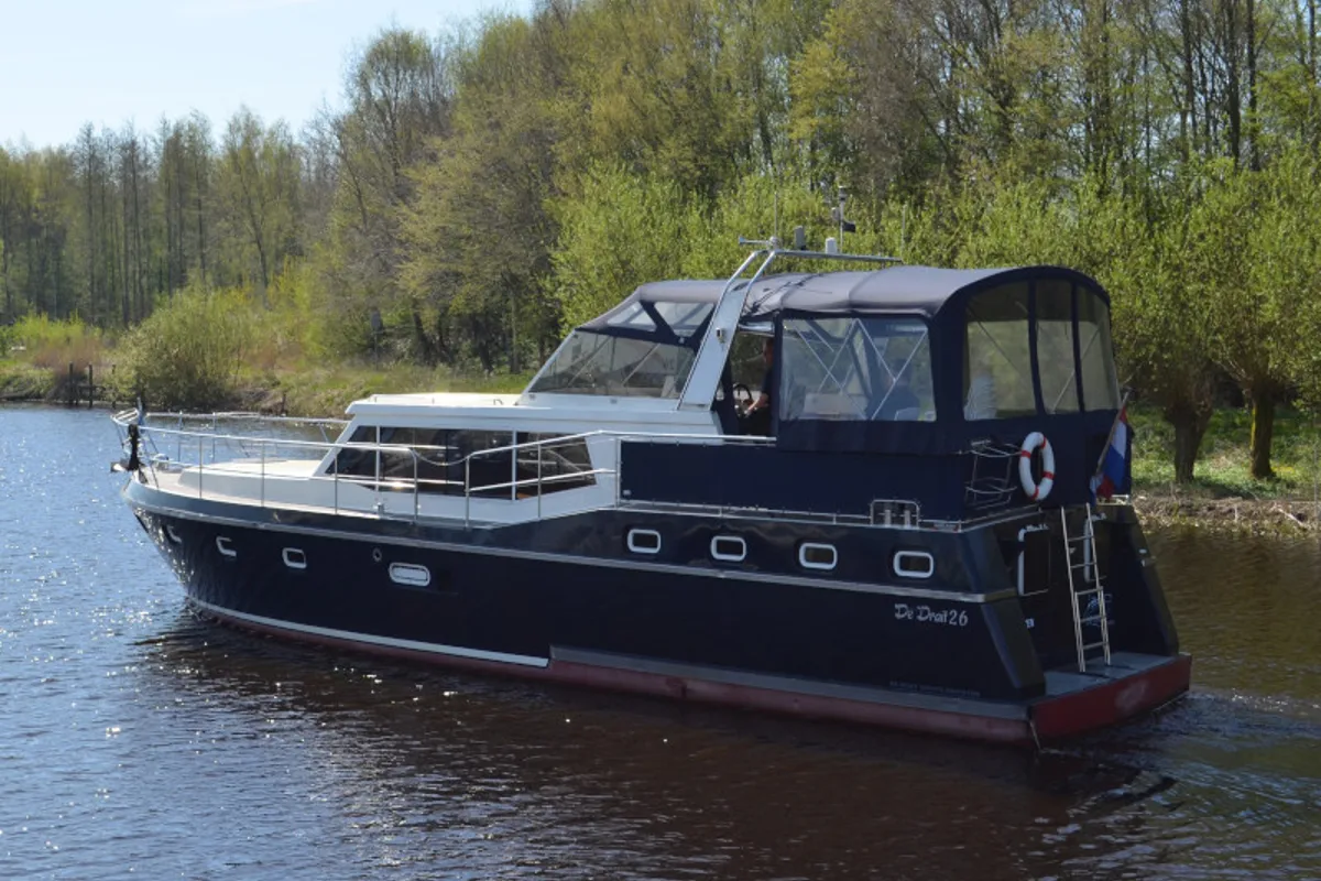 Exterior view of Drait 26, a De Drait Renal 50 motorboat at Drachten, Netherlands
