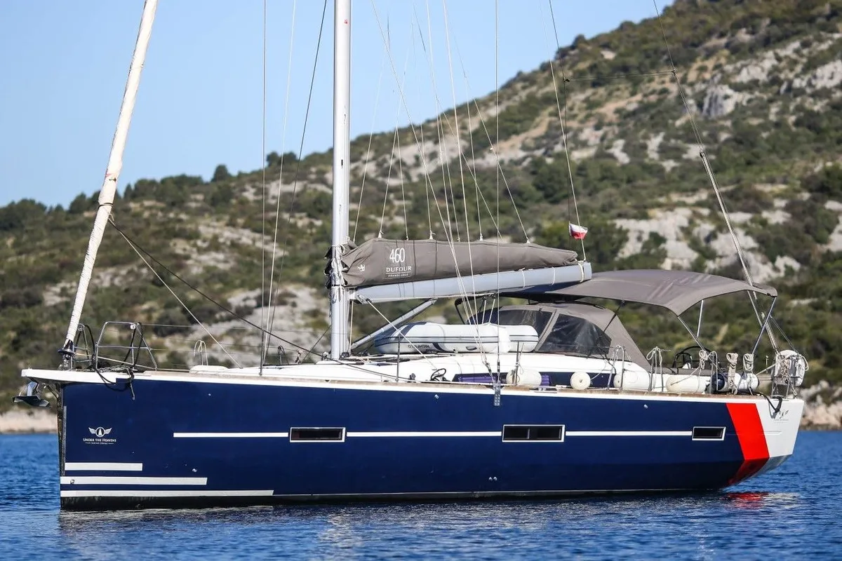 Exterior view of Ceto, a Dufour 460 GL sailboat at Primošten, Croatia