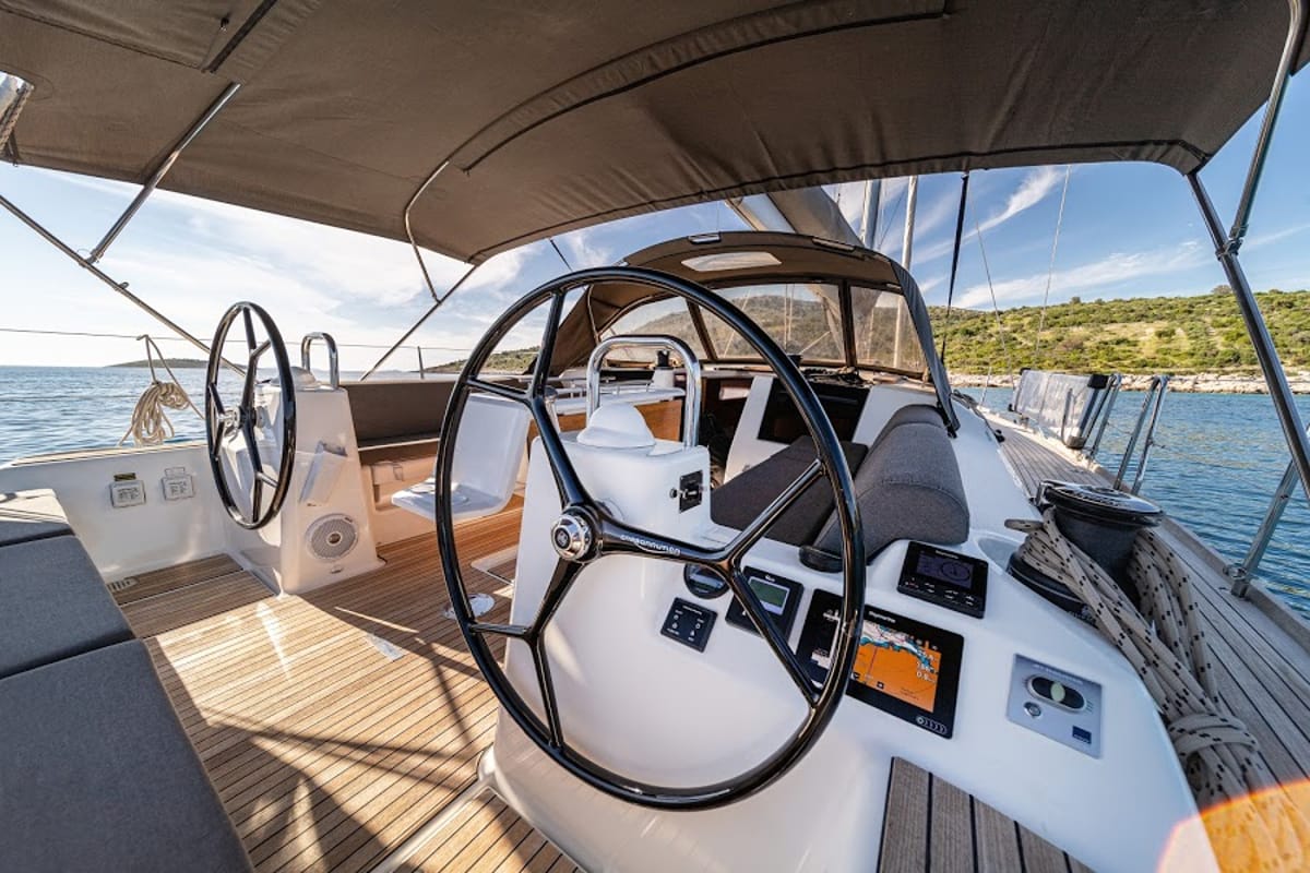 Cockpit of Ceto, a Dufour 460 GL sailboat at Primošten, Croatia