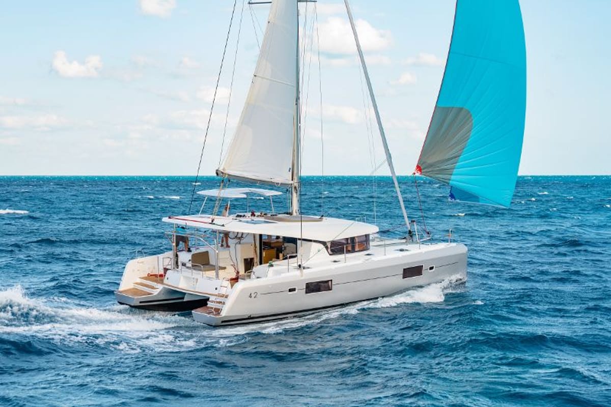 Exterior view of Poseidon, a Lagoon 42 catamaran at Primošten, Croatia