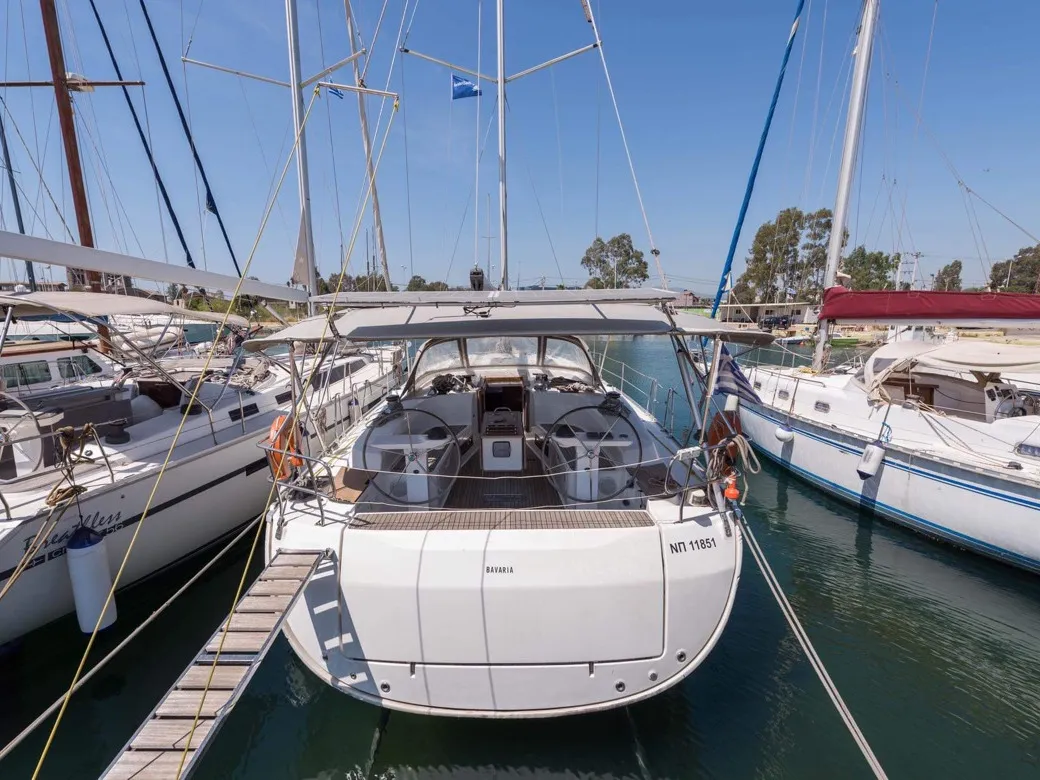 Exterior view of Altair, a Bavaria Cruiser 50 sailboat at Sami Municipal Unit, Greece