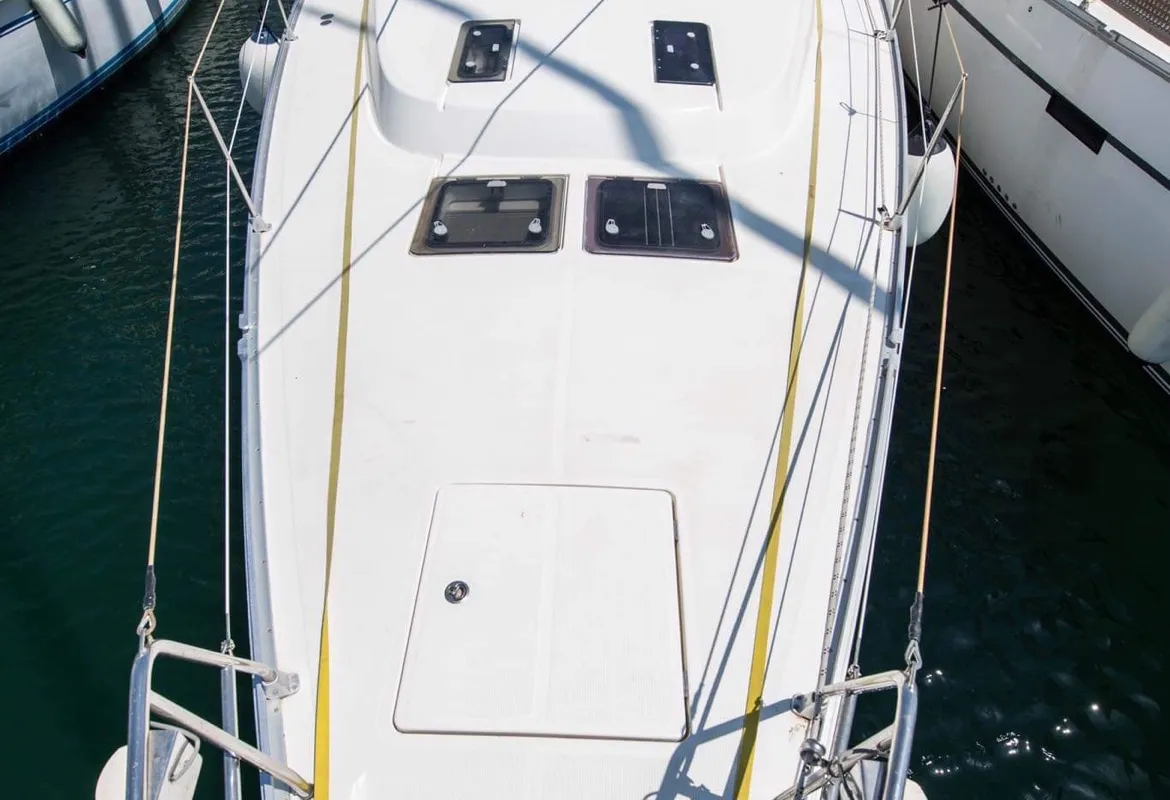 Deck of Altair, a Bavaria Cruiser 50 sailboat at Sami Municipal Unit, Greece