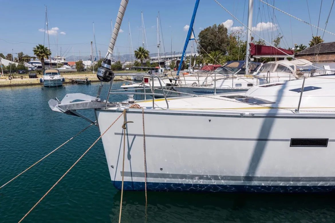 Exterior view of Altair, a Bavaria Cruiser 50 sailboat at Sami Municipal Unit, Greece