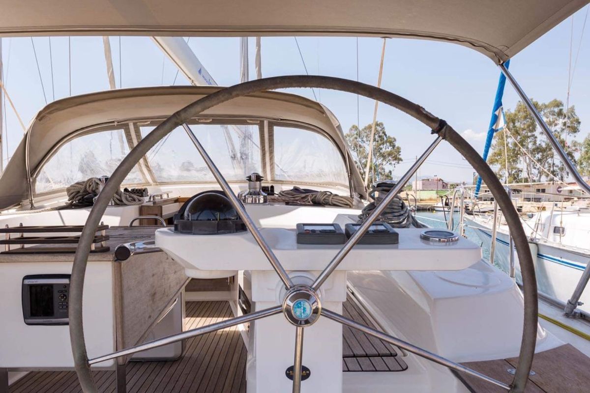 Cockpit of Altair, a Bavaria Cruiser 50 sailboat at Sami Municipal Unit, Greece