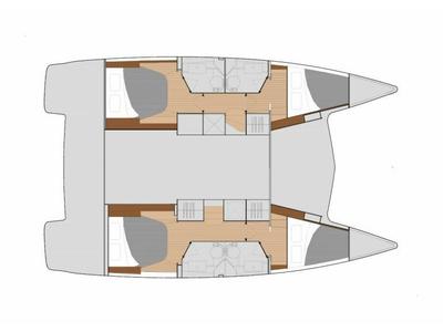 Floor plan of E.S. II, a Fountaine Pajot Lucia 40 catamaran at Municipal Unit of Lefkada, Greece