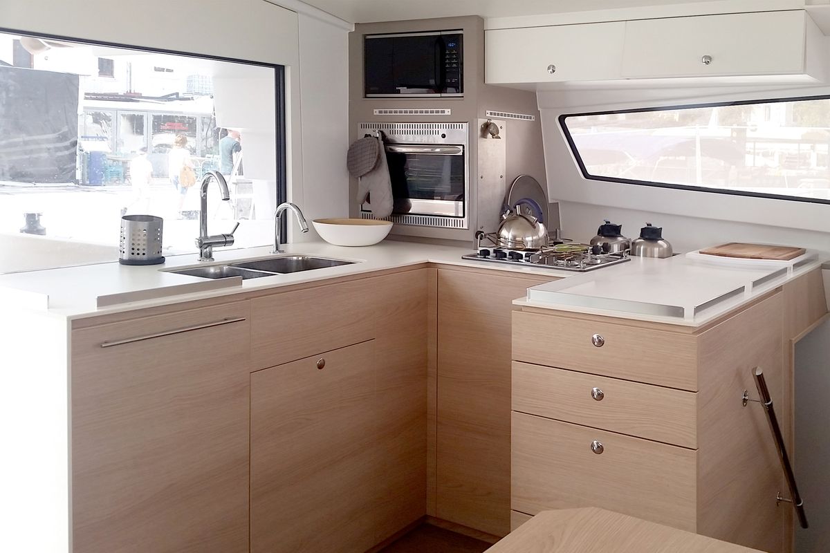Galley of Leandra, a Bali 4.5 catamaran at Marmaris, Turkey