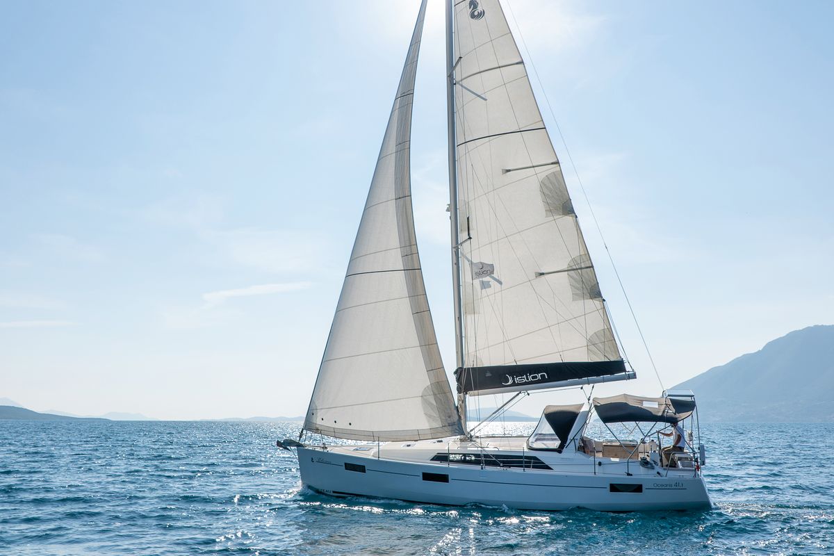 Exterior view of Lux, a Beneteau Oceanis 41.1 sailboat at Municipal Unit of Lefkada, Greece
