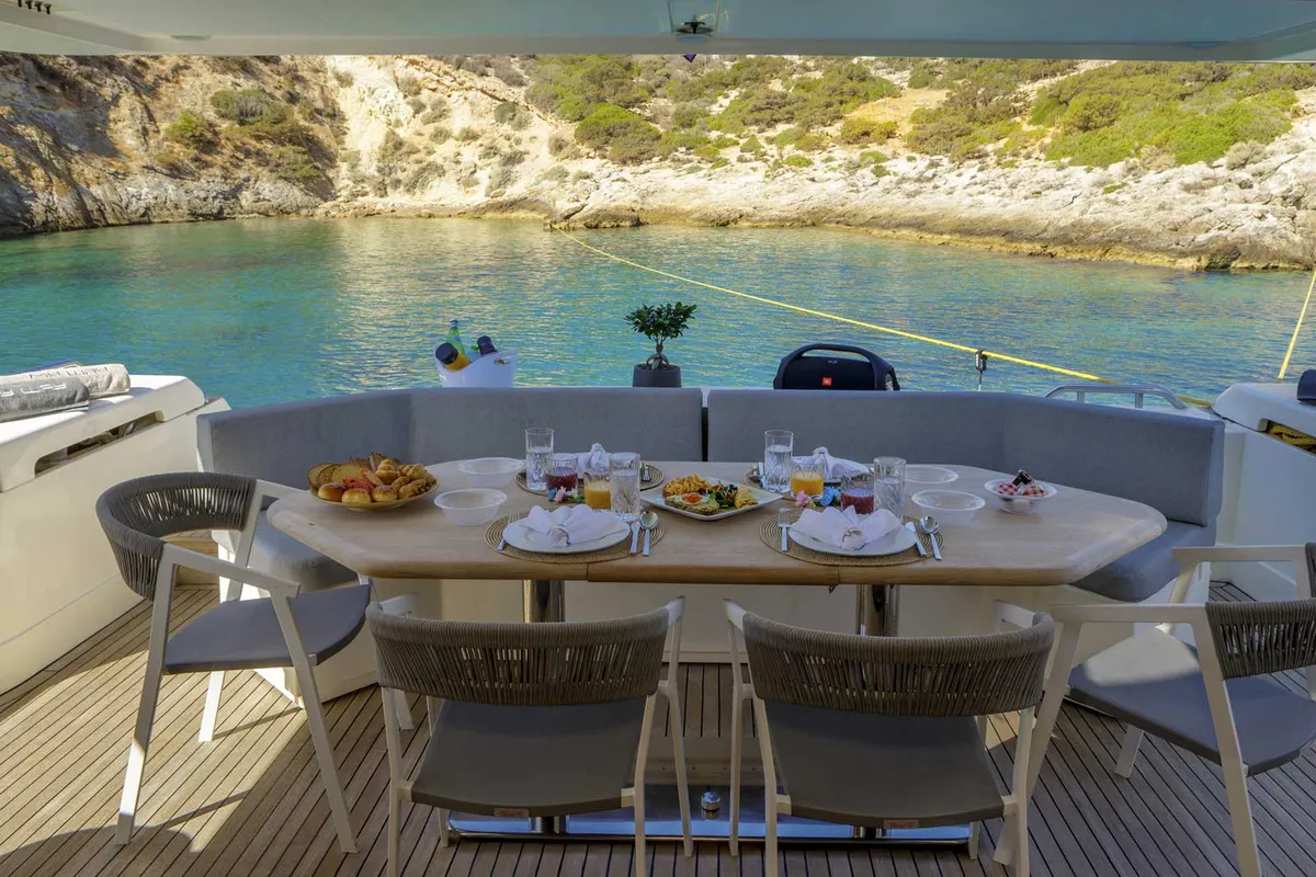 Deck of My Way, a Ferretti 72 yacht at Athens, Greece