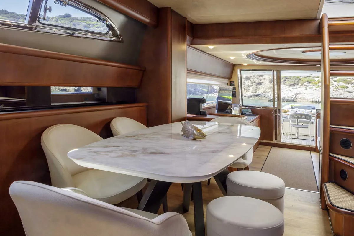 Salon of My Way, a Ferretti 72 yacht at Athens, Greece