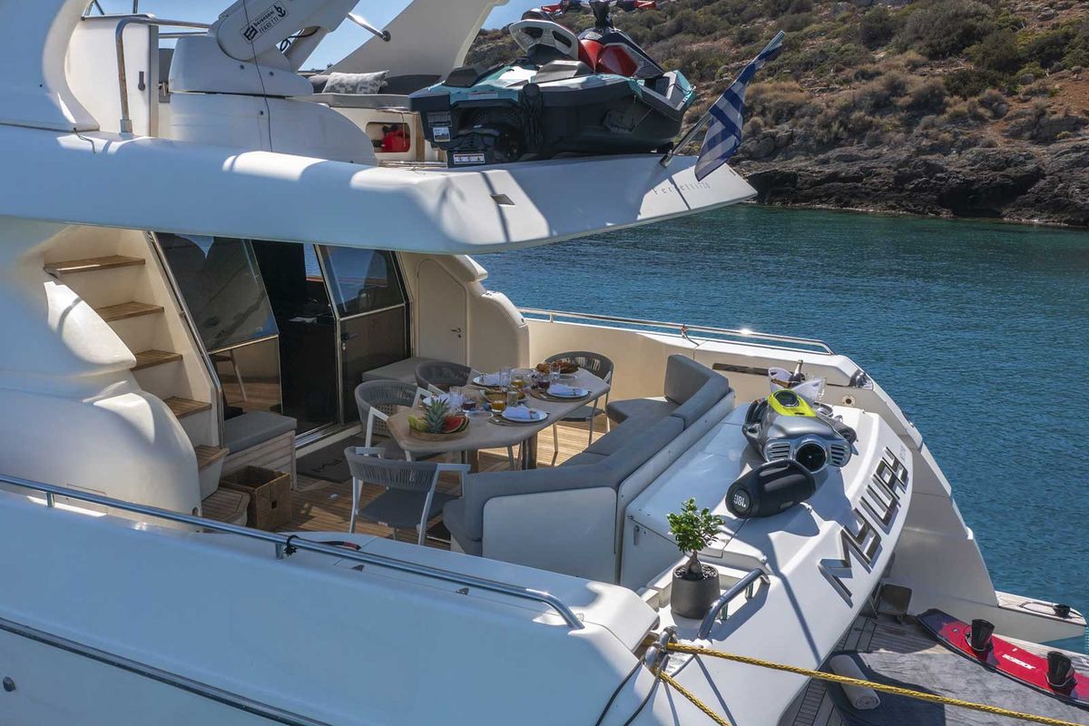 Deck of My Way, a Ferretti 72 yacht at Athens, Greece