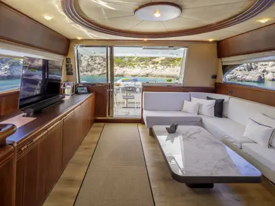 Salon of My Way, a Ferretti 72 yacht at Athens, Greece