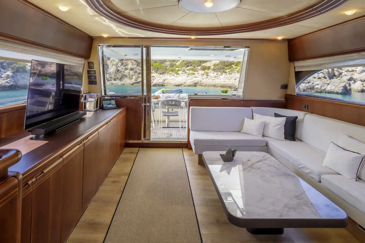 Salon of My Way, a Ferretti 72 yacht at Athens, Greece