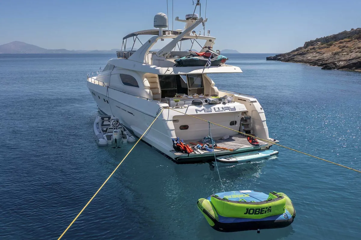 Exterior view of My Way, a Ferretti 72 yacht at Athens, Greece