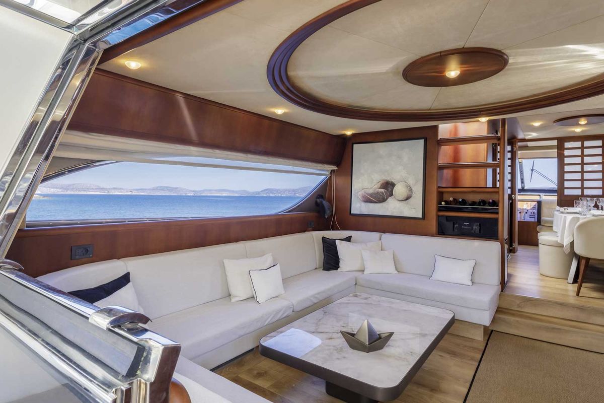 Salon of My Way, a Ferretti 72 yacht at Athens, Greece