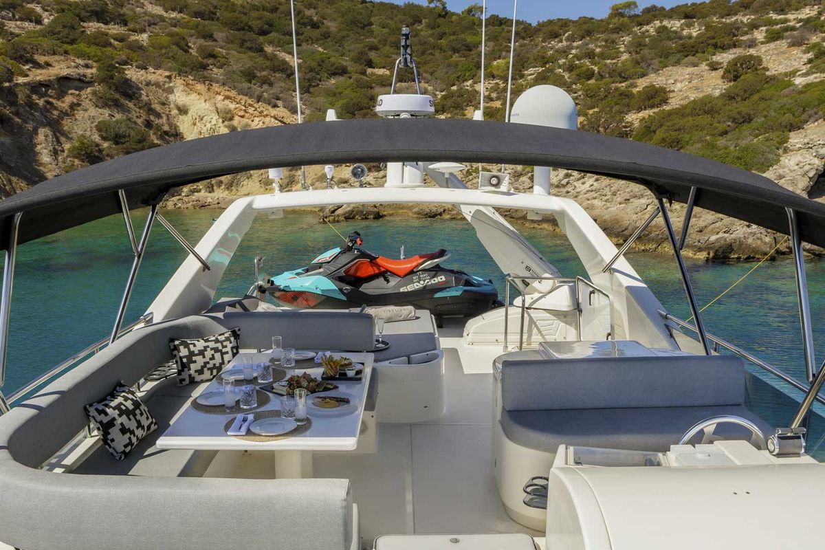 Deck of My Way, a Ferretti 72 yacht at Athens, Greece
