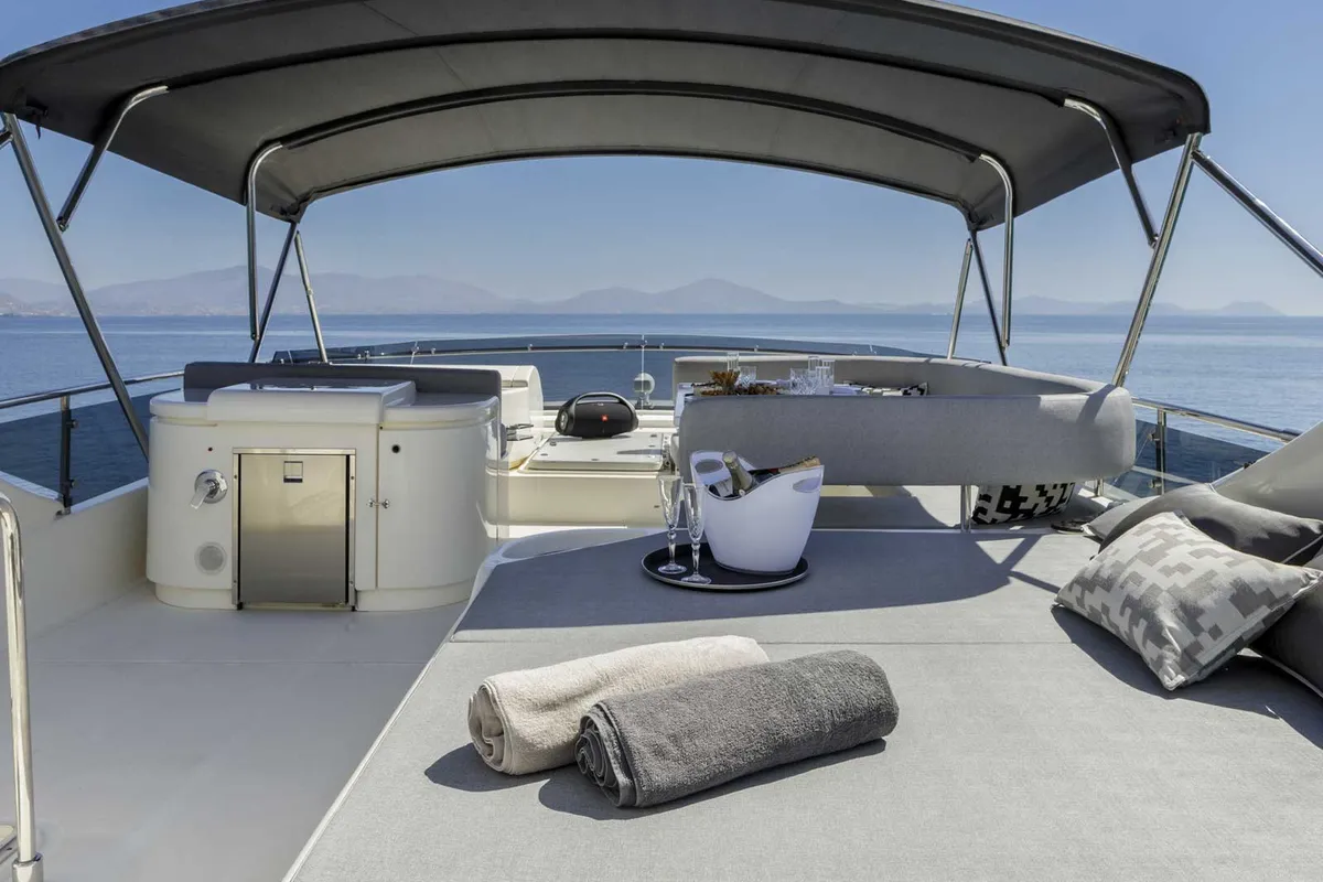 Deck of My Way, a Ferretti 72 yacht at Athens, Greece
