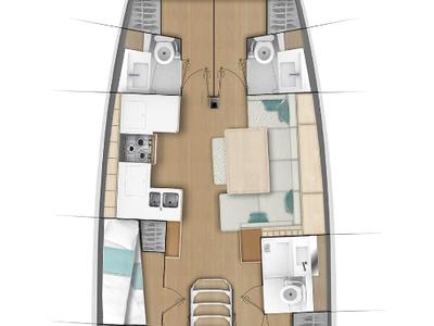 Floor plan of Ela, a Jeanneau Sun Odyssey 490 sailboat at Punat, Croatia