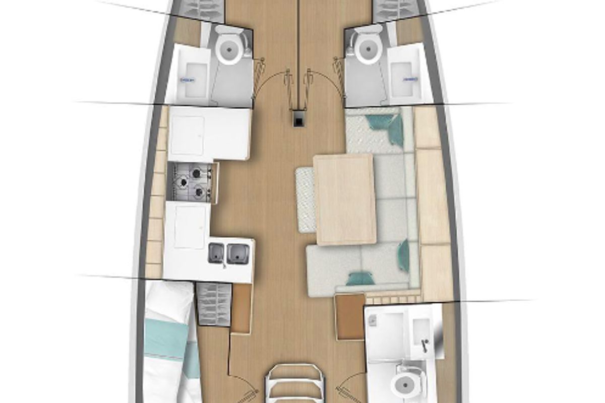 Floor plan of Ela, a Jeanneau Sun Odyssey 490 sailboat at Punat, Croatia