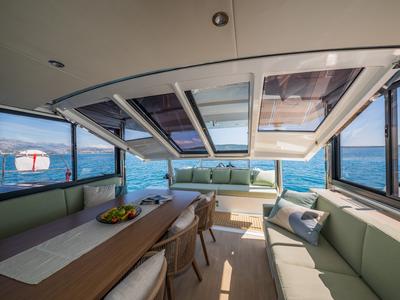 Salon of Manul, a Bali 4.8 catamaran at Grad Kaštela, Croatia