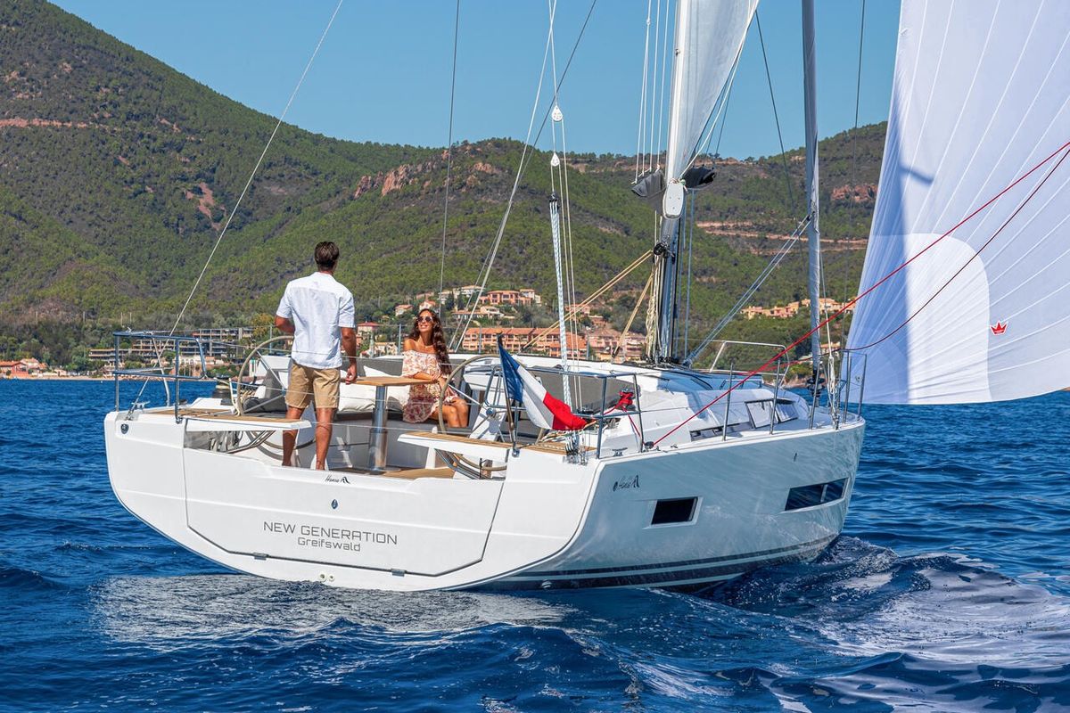 Exterior view of Catch Me If You Can, a Hanse Yachts Hanse 410 sailboat at Grad Šibenik, Croatia