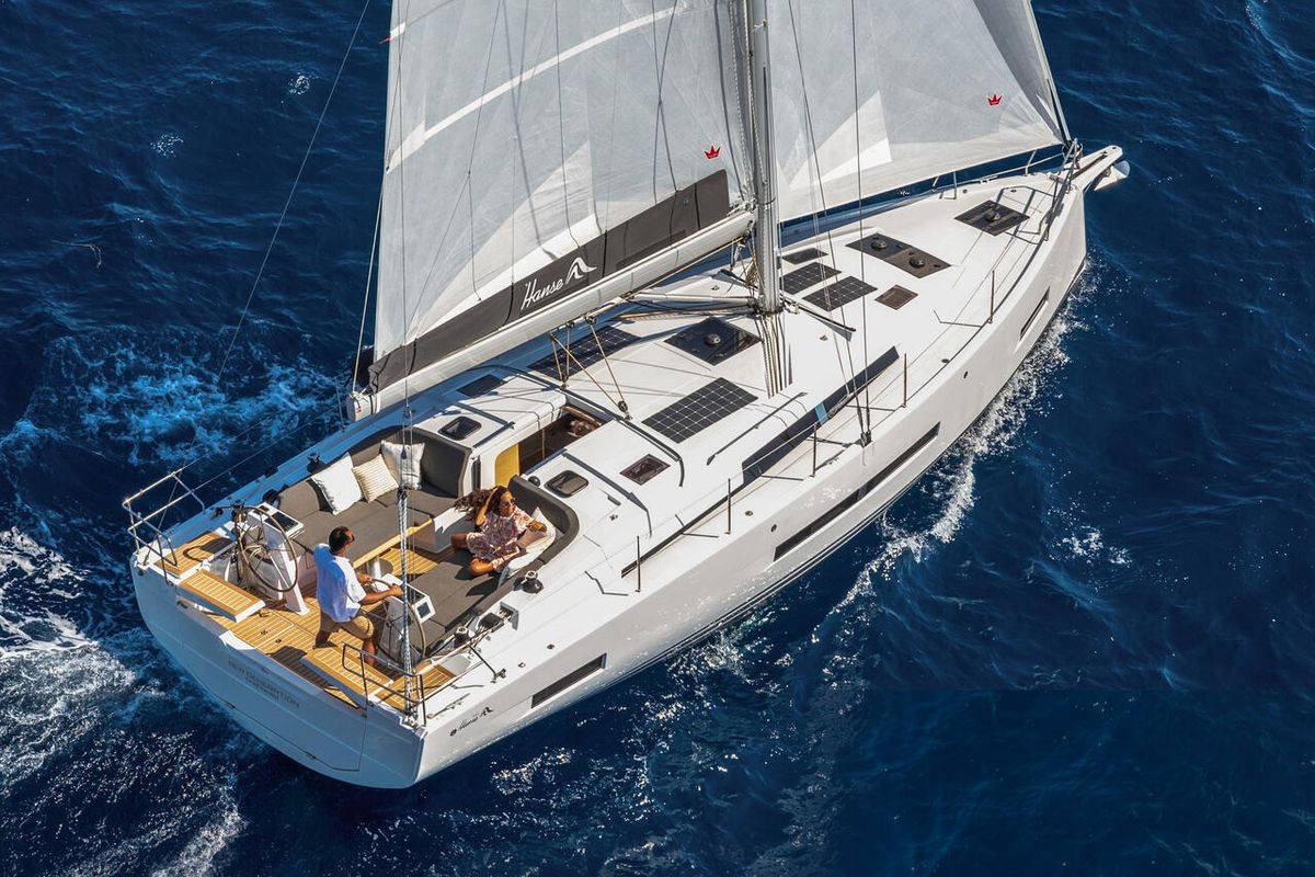 Exterior view of Catch Me If You Can, a Hanse Yachts Hanse 410 sailboat at Grad Šibenik, Croatia